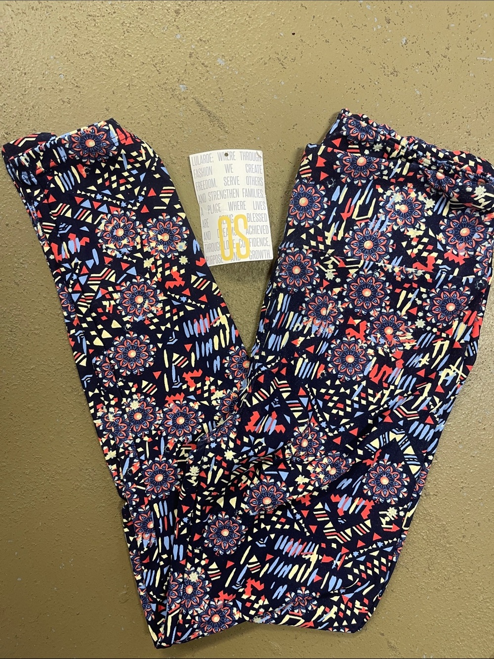 LuLaRoe New OS One Size Blue Geometric Leggings NWT - Picture 3 of 5